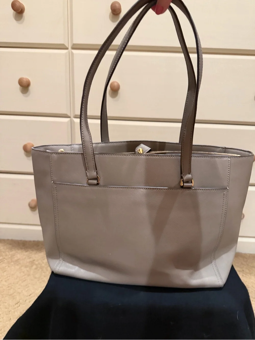 Tory Burch Parker Tote — Grey/Taupe Saffiano Leather